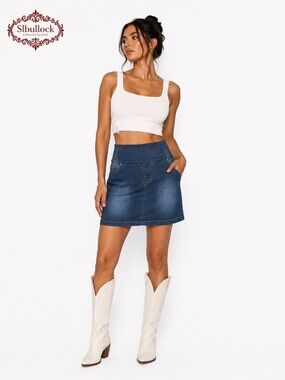 SC & Co Denim Skort Sz 10 NWOT Stretch Pull On Western Cowgirl Mini Shorts Skirt